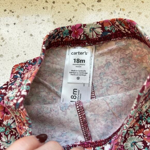 18 Month Girls Outfit with Maroon Vest and Floral Leggings - Picture 8 of 9